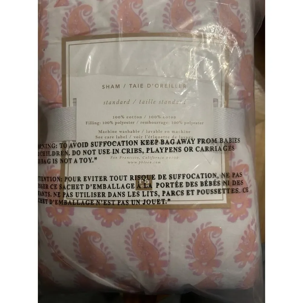 NWT set 2 Pottery Barn Teen Pink Paisley Standard Pillow Shams Pin Tuck Accents‎